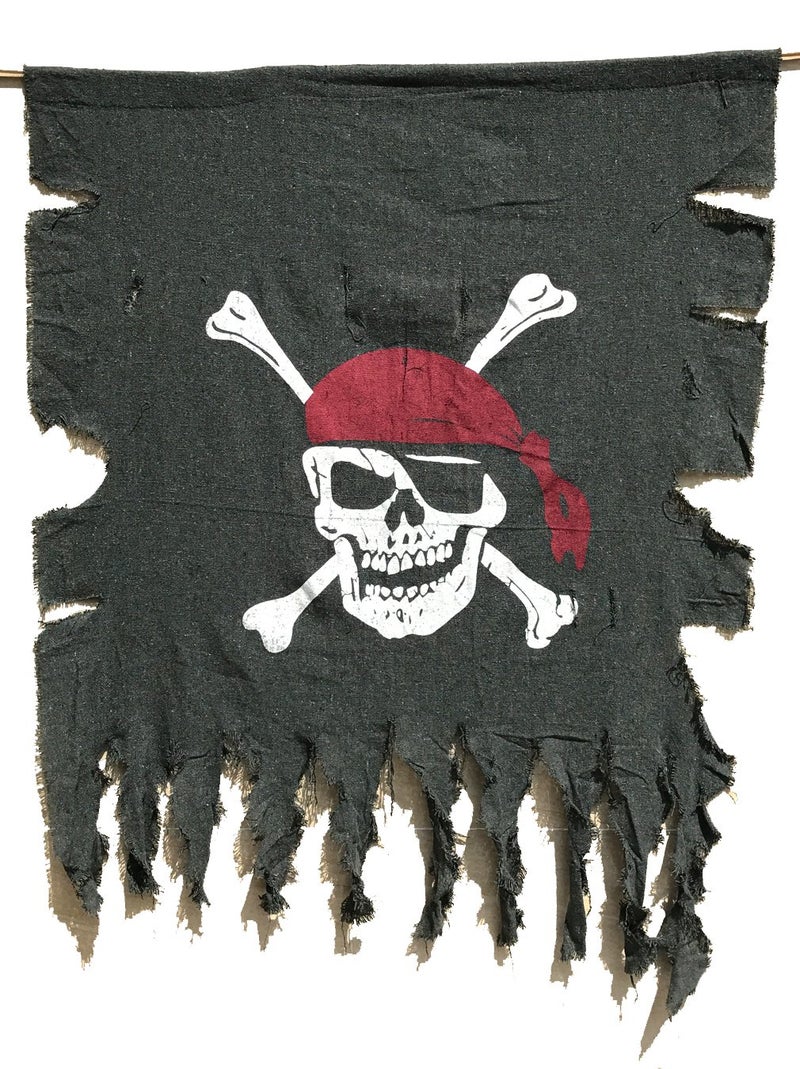 LANGXUN 2pcs Large Size 3ft x 2.5ft Retro and Weathered linen Pirate Flag for Halloween Decorations, Pirate Party, Kids Room DÃ©cor (Black-1pcs) - Image 1